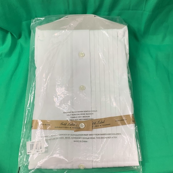 Roundtree &Yorke Gold Label French cuff white tuxedo shirt 16.5-34 nwt - Picture 5 of 6
